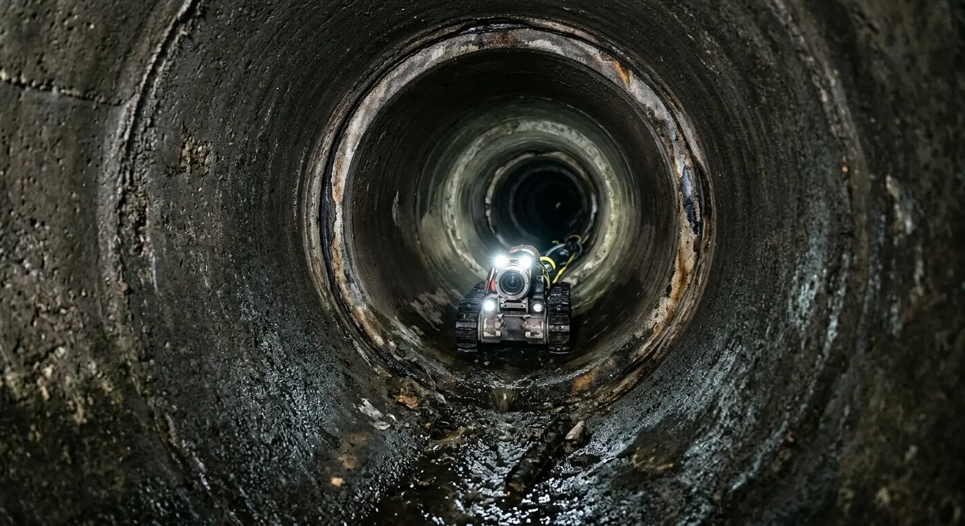 Robotic sewer camera inspecting pipe interior for Drain Snake Service in Girard