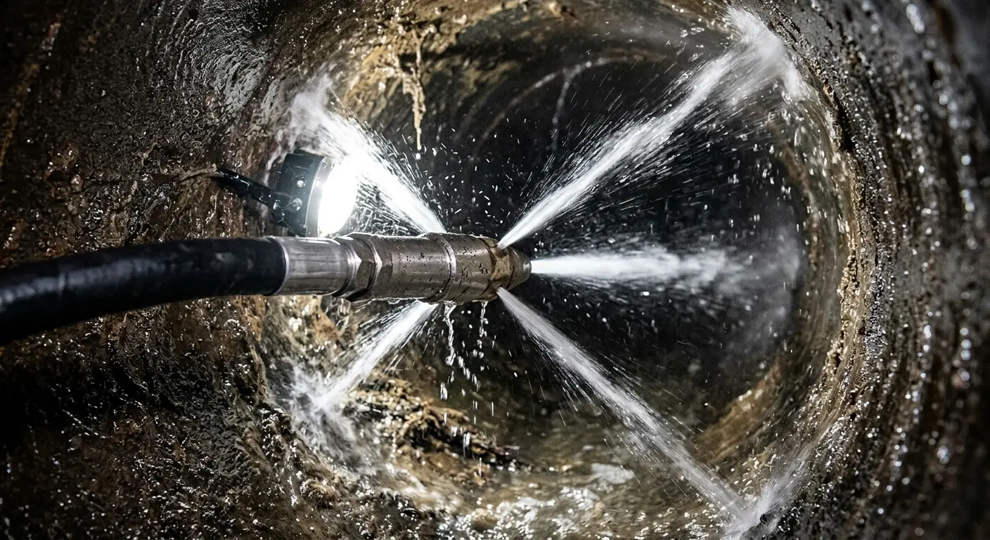 High-pressure hydro jetting nozzle cleaning sewer pipe for Storm Drain Cleaning in Girard